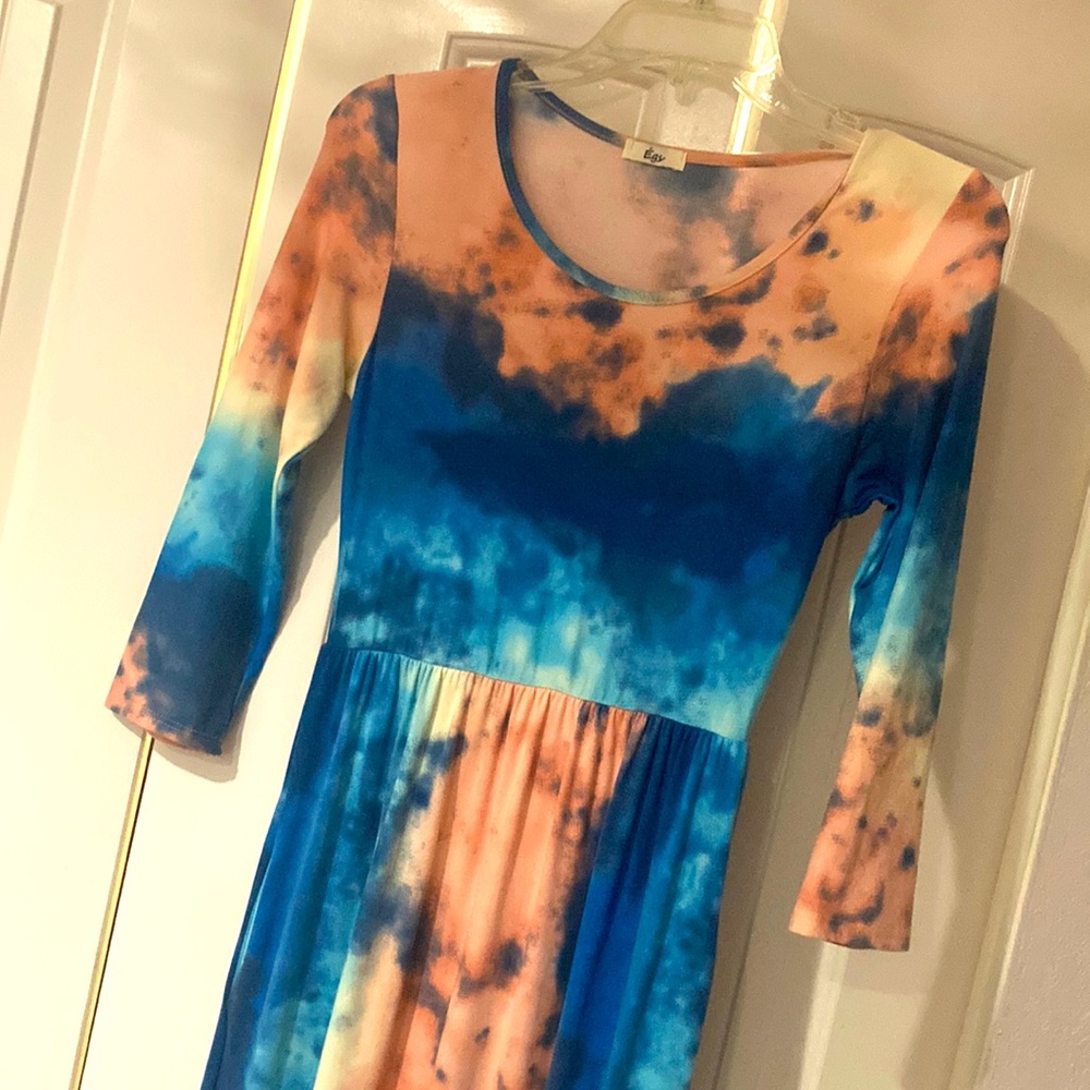 Tie dye blue and pink maxi dress (NWOT)